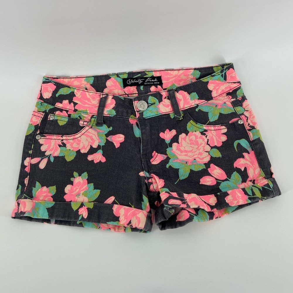 Celebrity Pink Floral Denim Shorts Graphite Pink Green Size 5 CJ3443P434